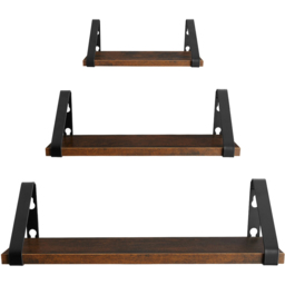 tectake Dark Wood Wall Shelf Set of 3 - Size: 12 x 12 x 40cm - Brown - Wilko - thumbnail 3