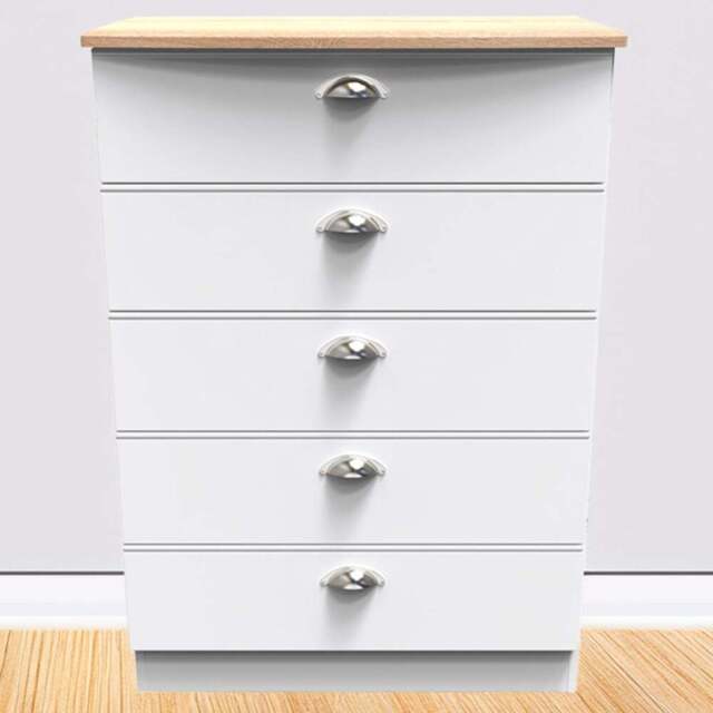 Crowndale Victoria 5 Drawer White Ash and Oak Chest of Drawers - Wilko - image 1
