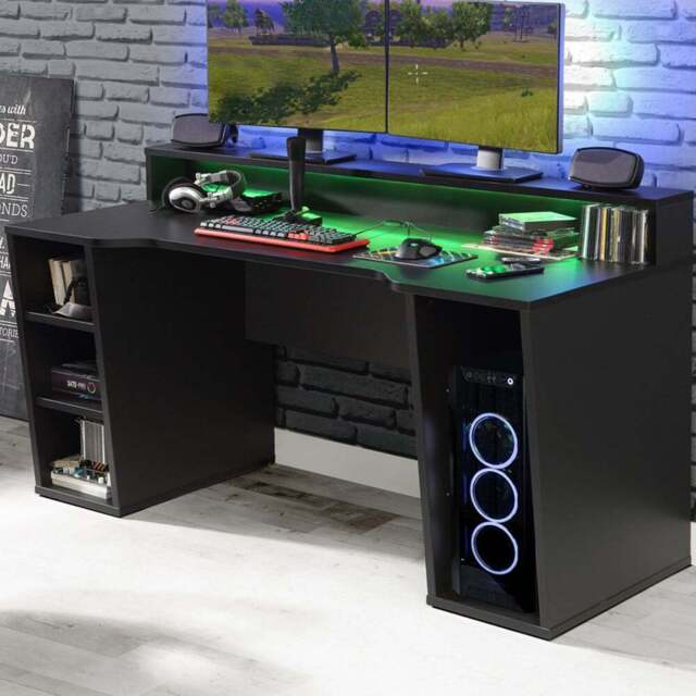 Florence Tezaur 3 Shelf Black LED Gaming Desk - Furniture To Go - Wilko - image 1
