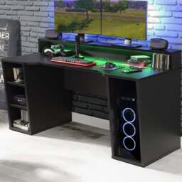 Florence Tezaur 3 Shelf Black LED Gaming Desk - Furniture To Go - Wilko - thumbnail 1