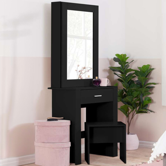 Evelyn Single Drawer Black Dressing Table Set with Sliding Mirror - Size: 39 x 73 x 170cm - Birlea - Wilko - image 1