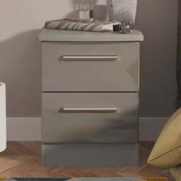 Crowndale Knightsbridge 2 Drawer Grey Gloss and Dusk Grey Compact Bedside Cabinet Ready Assembled - Grey Gloss & Dusk Grey - Wilko - thumbnail 1
