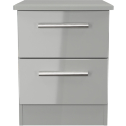 Crowndale Knightsbridge 2 Drawer Grey Gloss and Dusk Grey Compact Bedside Cabinet Ready Assembled - Grey Gloss & Dusk Grey - Wilko - thumbnail 4