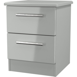 Crowndale Knightsbridge 2 Drawer Grey Gloss and Dusk Grey Compact Bedside Cabinet Ready Assembled - Grey Gloss & Dusk Grey - Wilko - thumbnail 3