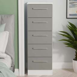Crowndale Contrast 5 Drawer Dusk Grey and White Tall Bedside Cabinet Ready Assembled - Dusk Grey & White - Wilko - thumbnail 1