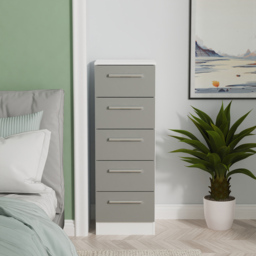 Crowndale Contrast 5 Drawer Dusk Grey and White Tall Bedside Cabinet Ready Assembled - Dusk Grey & White - Wilko - thumbnail 7