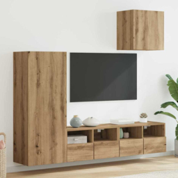 vidaXL 4 Door Artisan Oak Wall Mounted TV Unit - Size: 102 x 40.5 x 30cm - Brown - Wilko - thumbnail 1