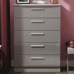 Crowndale Knightsbridge 5 Drawer Grey Gloss and Dusk Grey Chest of Drawers Ready Assembled - Grey Gloss & Dusk Grey - Wilko - thumbnail 1