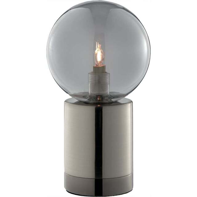 Furniturebox Heidi Industrial Smoked Glass and Silver Table Lamp - Size: 12 x 12 x 22cm - Grey - Wilko - image 1