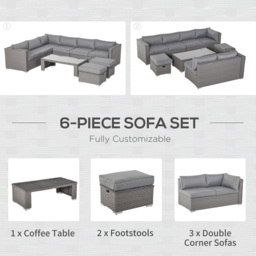 Outsunny 8 Seater Grey Rattan Sofa Lounge Set - Wilko - thumbnail 7