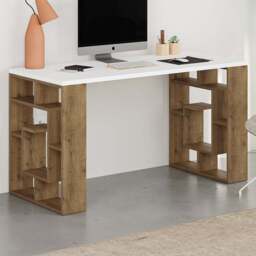 Decortie Labirent Bookshelf Leg Modern Computer Desk White and Oak Effect - Size: 75 x 137 x 60cm - Multi - Wilko