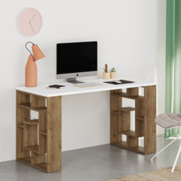 Decortie Labirent Bookshelf Leg Modern Computer Desk White and Oak Effect - Size: 75 x 137 x 60cm - Multi - Wilko - thumbnail 4