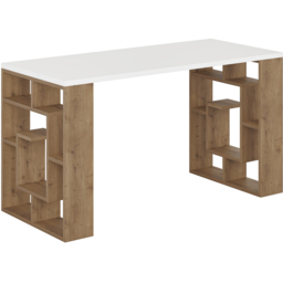 Decortie Labirent Bookshelf Leg Modern Computer Desk White and Oak Effect - Size: 75 x 137 x 60cm - Multi - Wilko - thumbnail 3