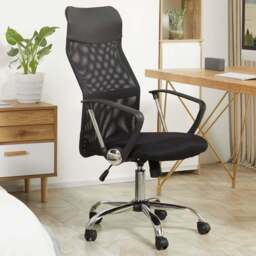 Portland Black Faux Leather and Mesh Swivel Office Chair - Size: 63 x 65 x 119cm - Wilko - thumbnail 1
