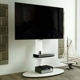 AVF Lugano Satin White Oval Pedestal TV Unit - Size: 48 x 80 x 115.4cm - Wilko