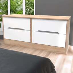 Crowndale Monaco 4 Drawer White Gloss and Bardolino Oak Bed Box Ready Assembled - White Gloss & Bardolino Oak - Wilko - thumbnail 1