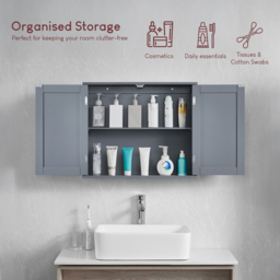 Bath Vida Priano 2 Door Grey Wall Mounted Bathroom Cabinet - Size: 50 x 60 x 15cm - Wilko - thumbnail 7