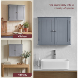 Bath Vida Priano 2 Door Grey Wall Mounted Bathroom Cabinet - Size: 50 x 60 x 15cm - Wilko - thumbnail 6