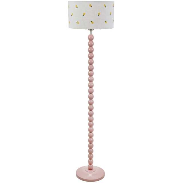ValueLights Bobbins Lemon Embroidered Drum Shade Painted Rose LED Floor Lamp - Pink - Wilko - image 1