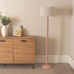 ValueLights Bobbins Lemon Embroidered Drum Shade Painted Rose LED Floor Lamp - Pink - Wilko - thumbnail 4