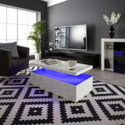 MMT Furniture Designs High Gloss White Rectangle Coffee Table with LED Lights - Size: 39 x 100 x 50cm - Wilko - thumbnail 5