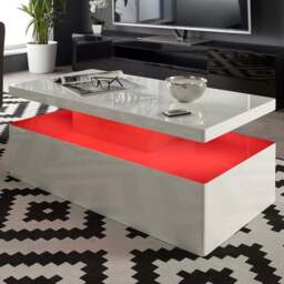 MMT Furniture Designs High Gloss White Rectangle Coffee Table with LED Lights - Size: 39 x 100 x 50cm - Wilko
