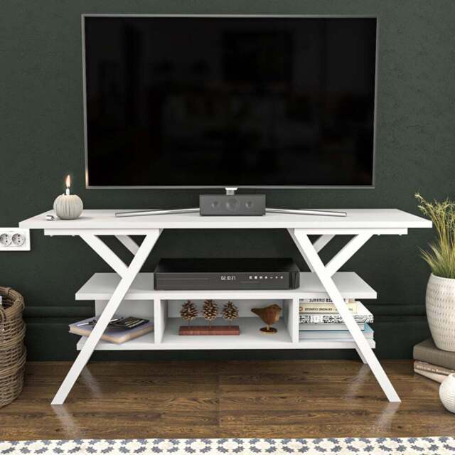 Decorotika Minerva Decorative 4 Open Shelf White TV Unit - Size: 55 x 120 x 35cm - Wilko - image 1