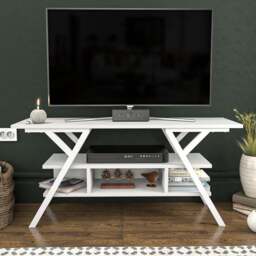 Decorotika Minerva Decorative 4 Open Shelf White TV Unit - Size: 55 x 120 x 35cm - Wilko - thumbnail 1