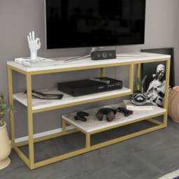 Decorotika Lorin 3 Shelf White Marble and Gold TV Unit - Size: 60 x 120 x 35cm - Multi - Wilko