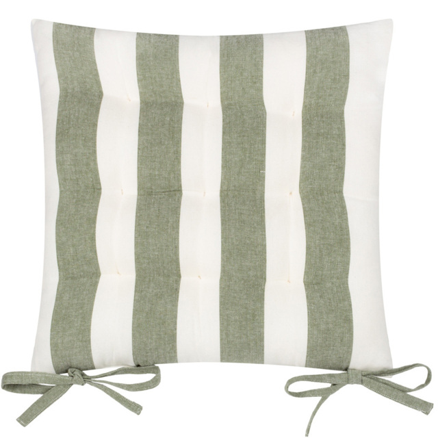Yard Hayle Moss Striped Cotton Seat Pad 40 x 40cm 2 Pack - Size: 40 x 40 x 1cm - Green - Wilko - image 1