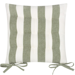 Yard Hayle Moss Striped Cotton Seat Pad 40 x 40cm 2 Pack - Size: 40 x 40 x 1cm - Green - Wilko