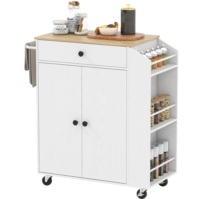 HOMCOM 2 Door Kitchen Island Cart with Towel Rack - Size: 18 x 48 x 90cm - White - Wilko - image 1