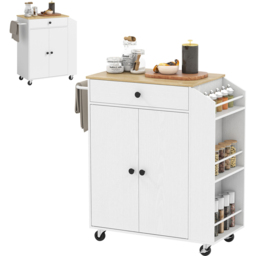 HOMCOM 2 Door Kitchen Island Cart with Towel Rack - Size: 18 x 48 x 90cm - White - Wilko - thumbnail 4