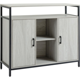 Portland Modern 2 Door 3 Shelf Light Grey Steel Frame Sideboard - Size: 100 x 34 x 88cm - Wilko - thumbnail 3