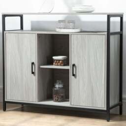 Portland Modern 2 Door 3 Shelf Light Grey Steel Frame Sideboard - Size: 100 x 34 x 88cm - Wilko