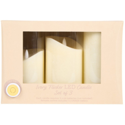 Set of 3 Ivory Flicker LED Candles Ivory - Wilko - thumbnail 4