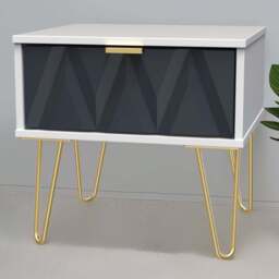Crowndale Diamond Single Drawer Indigo Matt and White Side Table Ready Assembled - Size: 43 x 45 x 40cm - Indigo Matt & White - Wilko - thumbnail 1