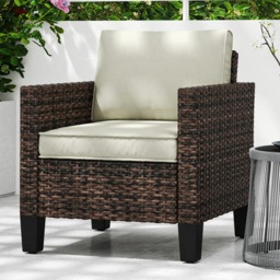 Outsunny Light Brown Rattan Garden Armchair with Cushions - Size: 75 x 72 x 74cm - Wilko - thumbnail 1