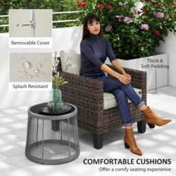Outsunny Light Brown Rattan Garden Armchair with Cushions - Size: 75 x 72 x 74cm - Wilko - thumbnail 6