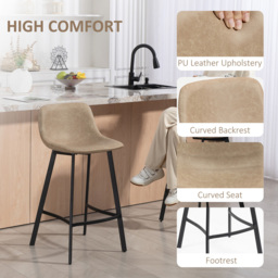 Portland Light Brown Faux Leather Bar Stool Set of 2 - Wilko - thumbnail 6