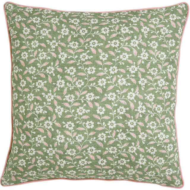 Helena Springfield Green and Pink Folk Ditsy Cushion 45 x 45cm - Green/Pink - Wilko - image 1