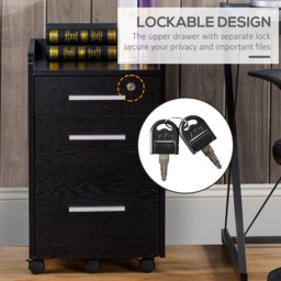 HOMCOM 3 Drawer Black Lockable Mobile Filing Cabinet - Wilko - thumbnail 7