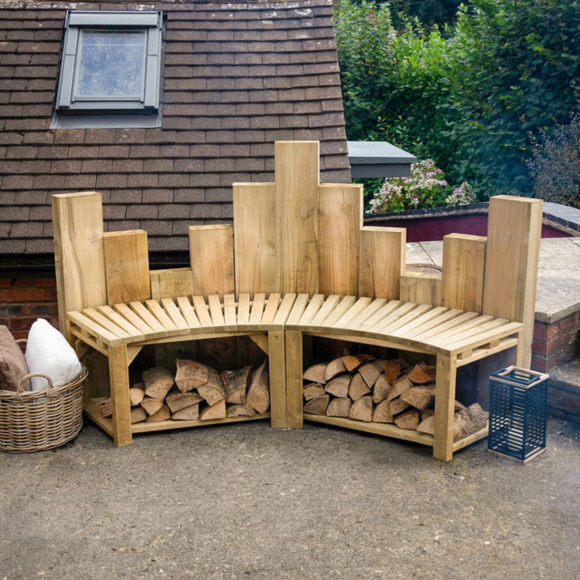 Forest Garden Curved Firepit Bench 2 Pack - Size: 2 Seater - Green - Wilko - image 1