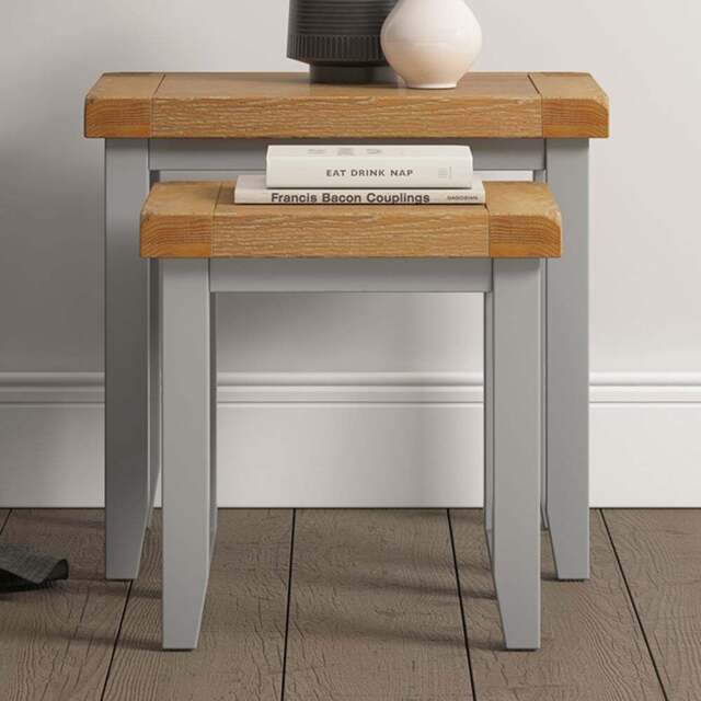 Seconique Windsor Pebble Grey and Oak Nest of Tables Set of 2 - Size: 50 x 54 x 37cm - Pebble Grey/Oak - Wilko - image 1