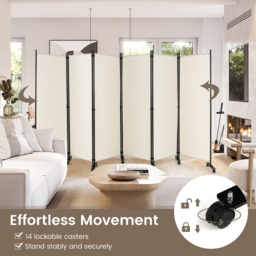Costway 6 Panel White Room Divider on Wheels - Size: 109 x 16 x 13cm - Wilko - thumbnail 6