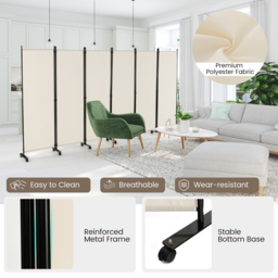 Costway 6 Panel White Room Divider on Wheels - Size: 109 x 16 x 13cm - Wilko - thumbnail 7