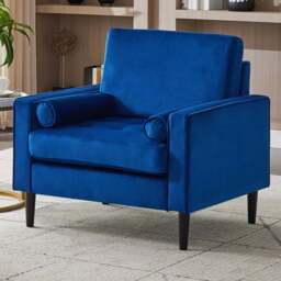 Living and Home Blue Linen Mid-Century Armchair with Armrest Pillows - Size: 81 x 83 x 73cm - Wilko
