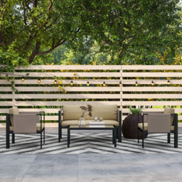 Outsunny 4 Seater Khaki Garden Sofa Set with Tempered Glass Coffee Table - Cream - Wilko - thumbnail 4