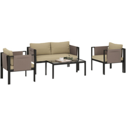 Outsunny 4 Seater Khaki Garden Sofa Set with Tempered Glass Coffee Table - Cream - Wilko - thumbnail 3
