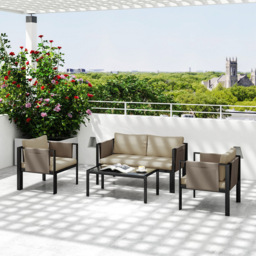 Outsunny 4 Seater Khaki Garden Sofa Set with Tempered Glass Coffee Table - Cream - Wilko - thumbnail 5